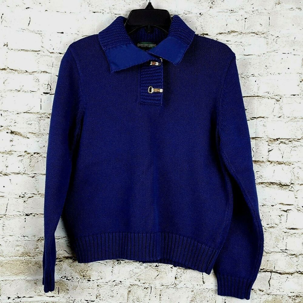 Vtg Ralph Lauren Jeans Company‎ Women's L Navy Mock Neck Knit Pullover Sweater